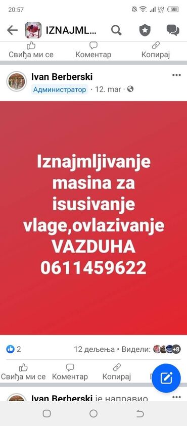Građevinarstvo i rekonstrukcija: Usluga: Iznajmljivanje građevinskih mašina i opreme + tretmani protiv — 15