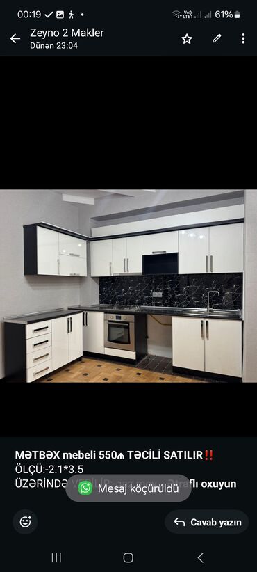 Masalar və oturacaqlar: *MƏTBƏX mebeli 550₼ TƏCİLİ SATILIR*‼️ ÖLÇÜ:-2.1*3.5 ÜZƏRİNDƏ