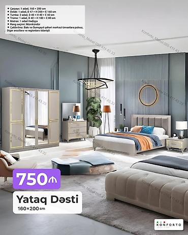 Ev və bağ: Yataq Dəsti – 160×200 sm Komplekt: - Çarpayı: 1 ədəd, 160×200 sm - — 1