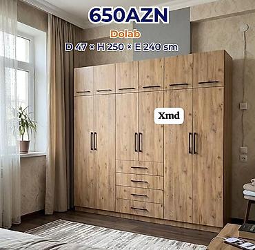 Ev üçün mebel: Dolab – 650 AZN Ölçülər: Dərinlik 47 sm × Hündürlük 250 sm × En 240 — 1