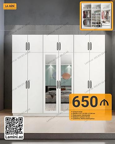 Dolablar: 6 qapılı ağ rəngdə paltar dolabı - Ölçülər: Dərinlik 47 sm × — 1