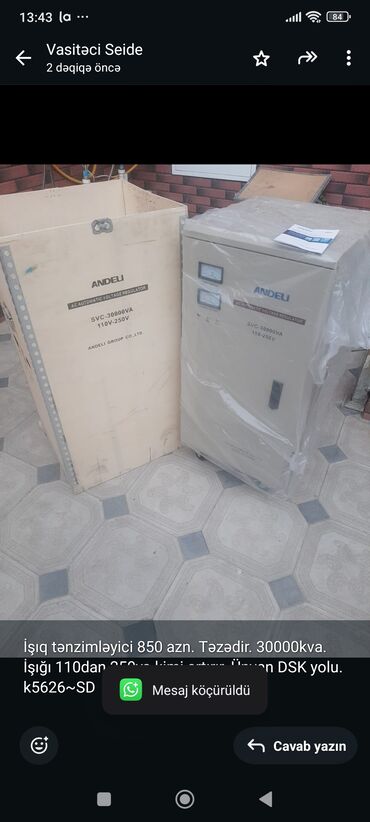 Sifarişlə divanlar: İşıq tənzimləyici 850 azn. Təzədir. 30000kva. İşığı 110dan 250yə kimi