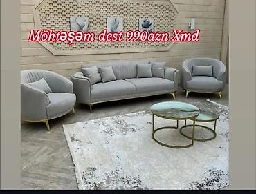 kreslo ofis: 1.Möhtəşəm oturma dəsti – 990 AZN - Tərkibi: 1 ədəd 3 nəfərlik divan — 1