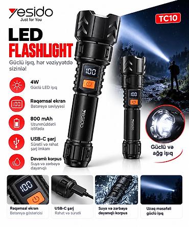 led h7 lupa: Yesido TC10 LED Fənər - 4W güclü LED işıq – uzun məsafəni — 1