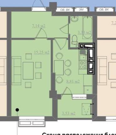 тц бишкек парк: 1 комната, 40 м², Элитка, 8 этаж, ПСО (под самоотделку)