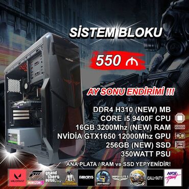 2 ci əl kompüter: Sistem Bloku "Molten DDR4 Gaming Core i5 9400F GTX1650” DDR3 qiymətinə