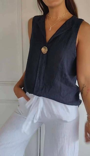 Bluze: Ženska bezrukavna bluza od lana - Materijal: 100% lan (prozračan — 5
