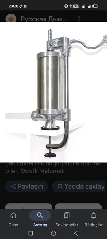 Kolbasa, sosiska aparatları: Kolbasa hazirlanmasi üçün şpris — 10