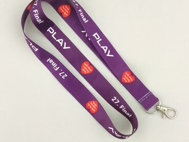 Fioletowa smycz z logo "PLAY" i motywem 27. Finału WOŚP. Smycz