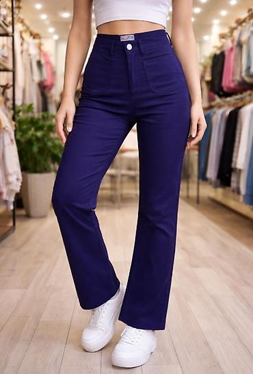 pantalone visoki struk: Ženske pantalone sa visokim strukom – tamnoplava boja. - Kroj — 1