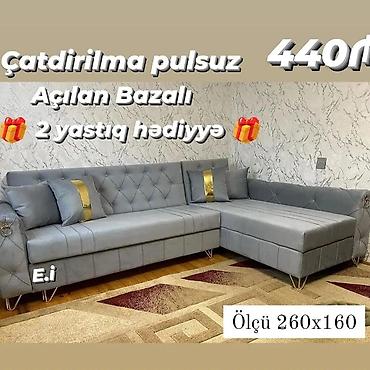 Künc divan – açılan, bazalı model. - Ölçü: 260 x 160 sm - Rəng: boz -