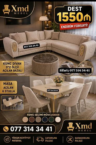 pismeni stol: XMD Mebel – Dəst 1550₼ (endirim fürsəti) Tərkib: - Künc divan: 3×2 — 1