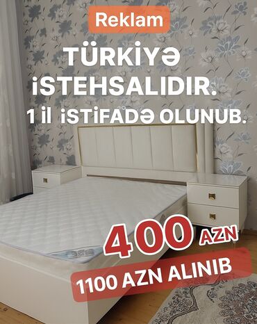 ağacdan hazırlanmış yataq: Б/у, Двуспальная кровать, Без подьемного механизма, С матрасом, Турция