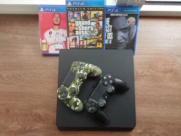 islənmis soyuducular: PlayStation 4 Slim 1TB yaddaş 3 Disk oyun - FIFA 20 - GTA V - THE LAST