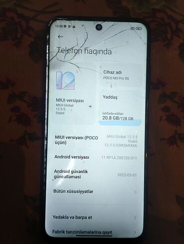 islenmis redmi telefonlari: Poco M3 Pro 5G, 128 GB, rəng - Qara