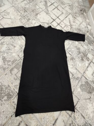 платья черный: Повседневное платье, Осень-весна, Длинная модель, Трикотаж