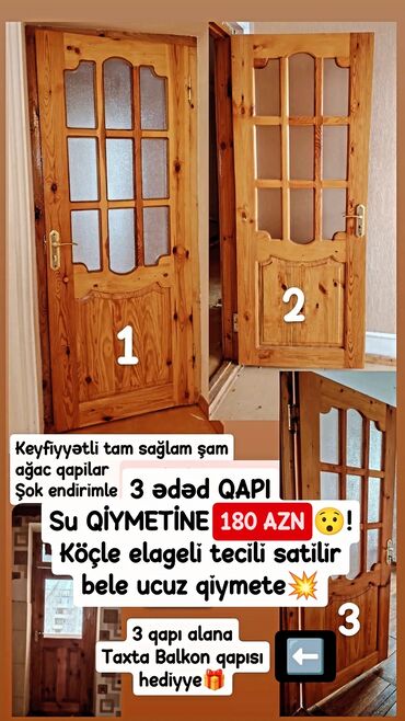 Otaq qapıları: Taxta Otaq qapısı 90x205 sm, İşlənmiş