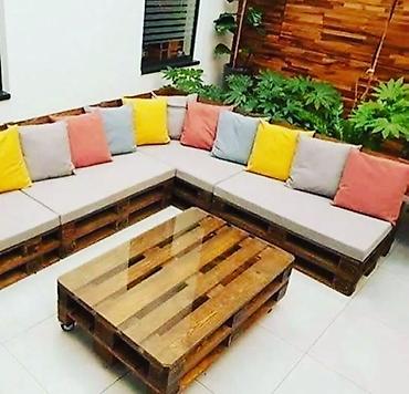 eyvan masa: Paletdən hazırlanmış modul künc divan və masa dəsti - Material: EPAL — 2