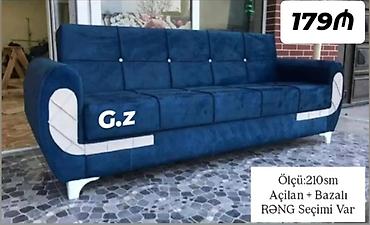 Açılan və bazalı divan – ölçü: 210 sm. - Model: 3 nəfərlik, düyməli
