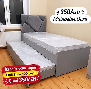 İki nəfərlik çarpayı dəsti. Müasir dizayna malik boz rəngli çarpayı