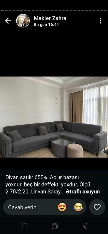 divan destleri ve qiymetleri: L‑şəkilli yumşaq künc divan - Rəng: tünd goy - Material: parça — 3