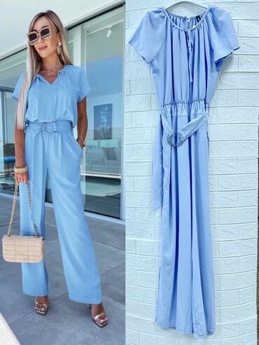 Jumpsuits: L (EU 40), M (EU 38), S (EU 36), Single-colored, color - Light blue