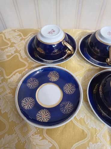 Наборы посуды: Фарфор, крытье, роспись золотом, ручная работа, глубокий кобальт — 7