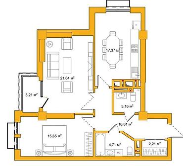 residence: 2 комнаты, 77 м², Южная Магистраль Элитка, 3 этаж, ПСО (под самоотделку) — 2