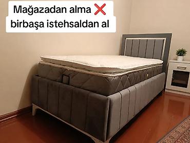 Müasir dizaynlı yataq dəsti – yumşaq parça ilə üzlənmiş çarpayı və