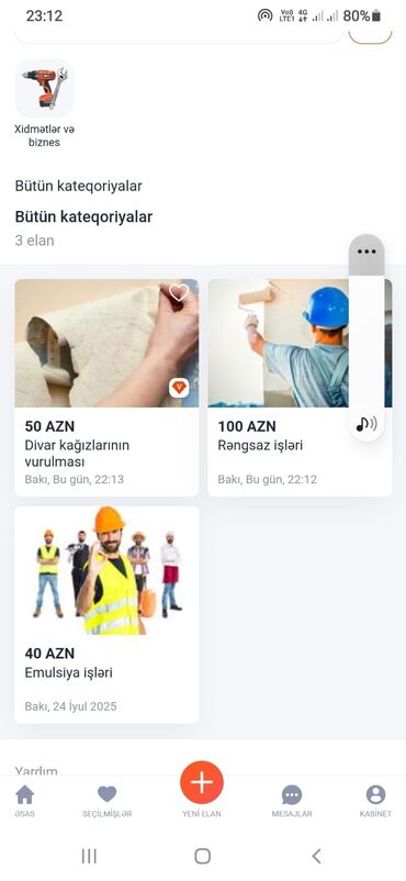 Qapı ustası xidmətləri: Divar kağızlarının vurulması xidməti 50 AZN qiymətində təklif olunur