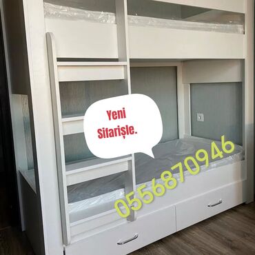 İkimərtəbəli uşaq çarpayıları: Oğlan və qız üçün, Yeni, Çarpayı, Matras ilə, Siyirməli, Laminat — 10