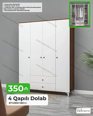 Dolablar: 4 qapılı geyim dolabı – 47×200×160 sm - Material: 18 mm laminat - — 1