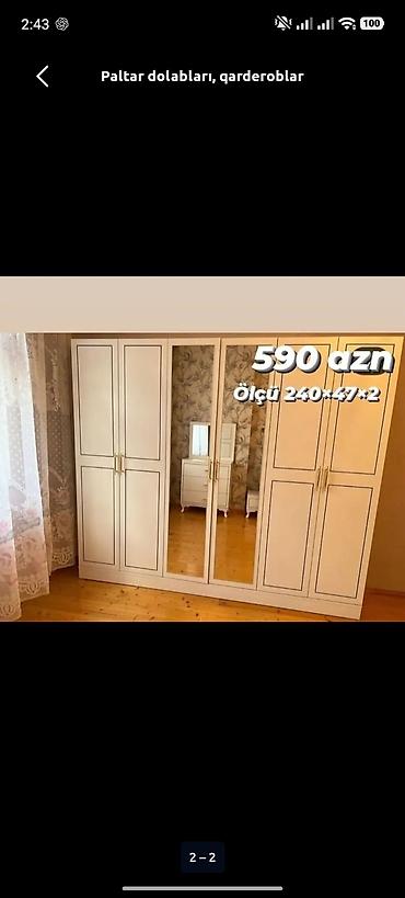 stekan olcusu: Mebel kateqoriyası: Paltar dolabı, qarderob Ağ rəngli, klassik — 1
