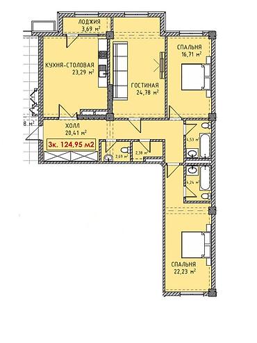 жк kazyna: 3 комнаты, 125 м², Элитка, 3 этаж, ПСО (под самоотделку) — 3