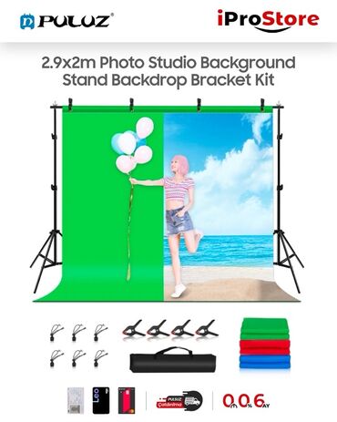 dayaq: Puloz markasından 2.9x2 metrlik foto studiya fon stendi dəsti. Dəstə