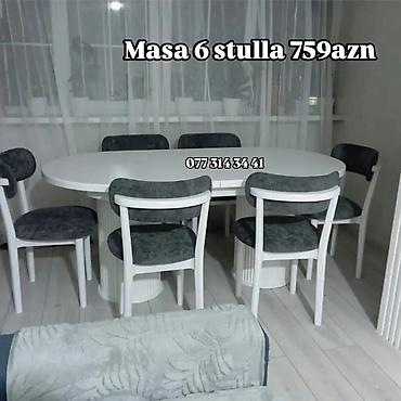 Masa və oturacaq dəstləri: Masa və stul dəsti - Dəst: masa + 6 stul - Forma: oval və ya — 4