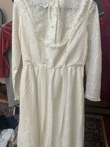 платья белый: Вечернее платье, Классическое, Длинная модель, Хлопок, С рукавами, 4XL (EU 48)