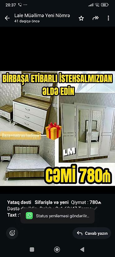 Sifarişlə mebel: *Yataq dəsti* *Sifarişlə və yeni* Qiymət : *780₼* Dəstə daxildir — 1