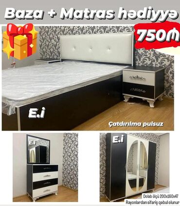 inci mebel desti: *Yataq dəsti 750Azn 🎁Baza + Matras hədiyyə🎁* 💥ENDİRİM 3 GÜN 💥 ✔️Rəng