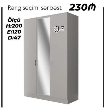 гардеробная мебель: Yeni, 3 qapılı Düz dolab, Şifonyer