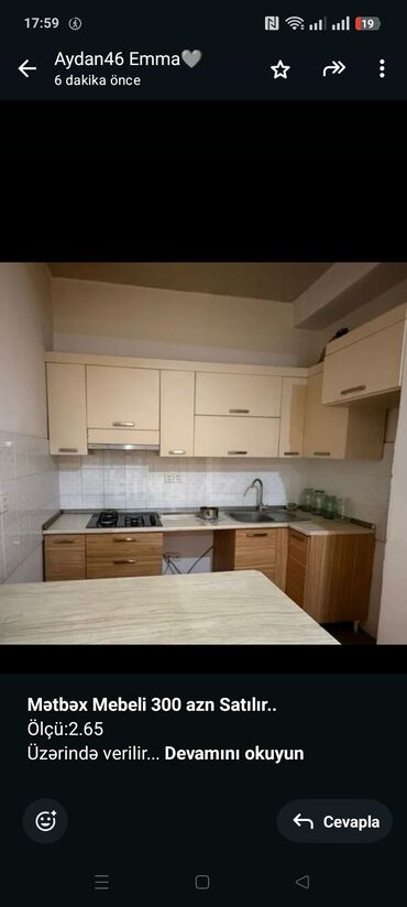 кух гарнитур бу: *Mətbəx Mebeli 300 azn Satılır. * Ölçü:2.65 Üzərində verilir: Moyka