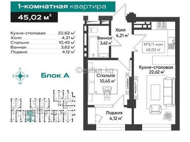 квартиры район тунгуч: 1 бөлмө, 45 кв. м, Элитка, 3 кабат, ПСО (өзү оңдоп түзөтүп бүтүү үчүн)