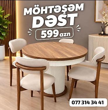 Yemək otağı üçün “Möhtəşəm Dəst” – dairəvi masa + 4 ədəd stul