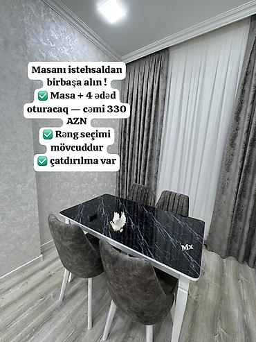 Mətbəx üçün, Yeni, Açılmayan, Dördbucaq masa, 4 stul