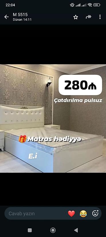 faizsiz kreditle mebeller: Ağ dizaynda yataq dəsti – yumşaq düyməli başlıq, ikitərəfli tumbalar — 1