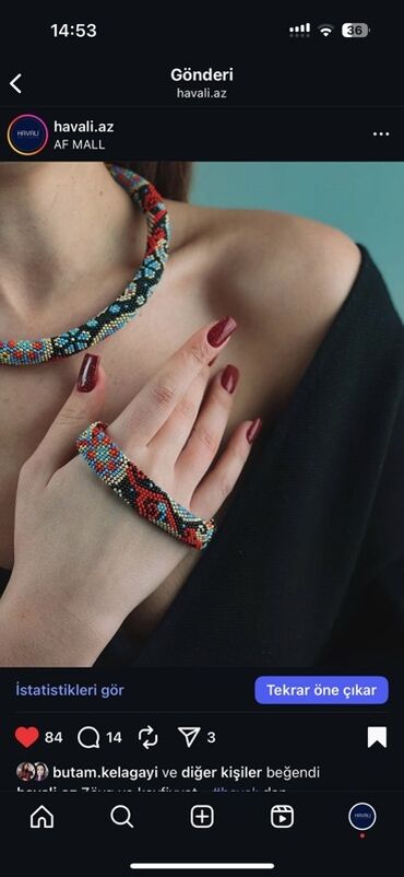 beş qaş üzüklər: Məhsul: Əl işi muncuq dəsti – boyunbağı və bilərzik - Dizayn