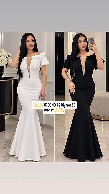 Donlar: Zərif gecə/libas modeli – mermaid kəsim, çiyindən açıq, qollarda — 1