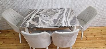 sobalar: Mətbəx dəsti – masa, 4 ədəd stul və ağ rəngdə modullu şkaf-sink altı — 1