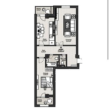 new city: 2 комнаты, 76 м², Асанбай мкр Элитка, 3 этаж, ПСО (под самоотделку) — 2