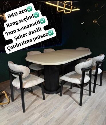 Masa və oturacaq dəstləri: Mətbəx üçün, Yeni, Açılmayan, Oval masa, 6 stul — 5